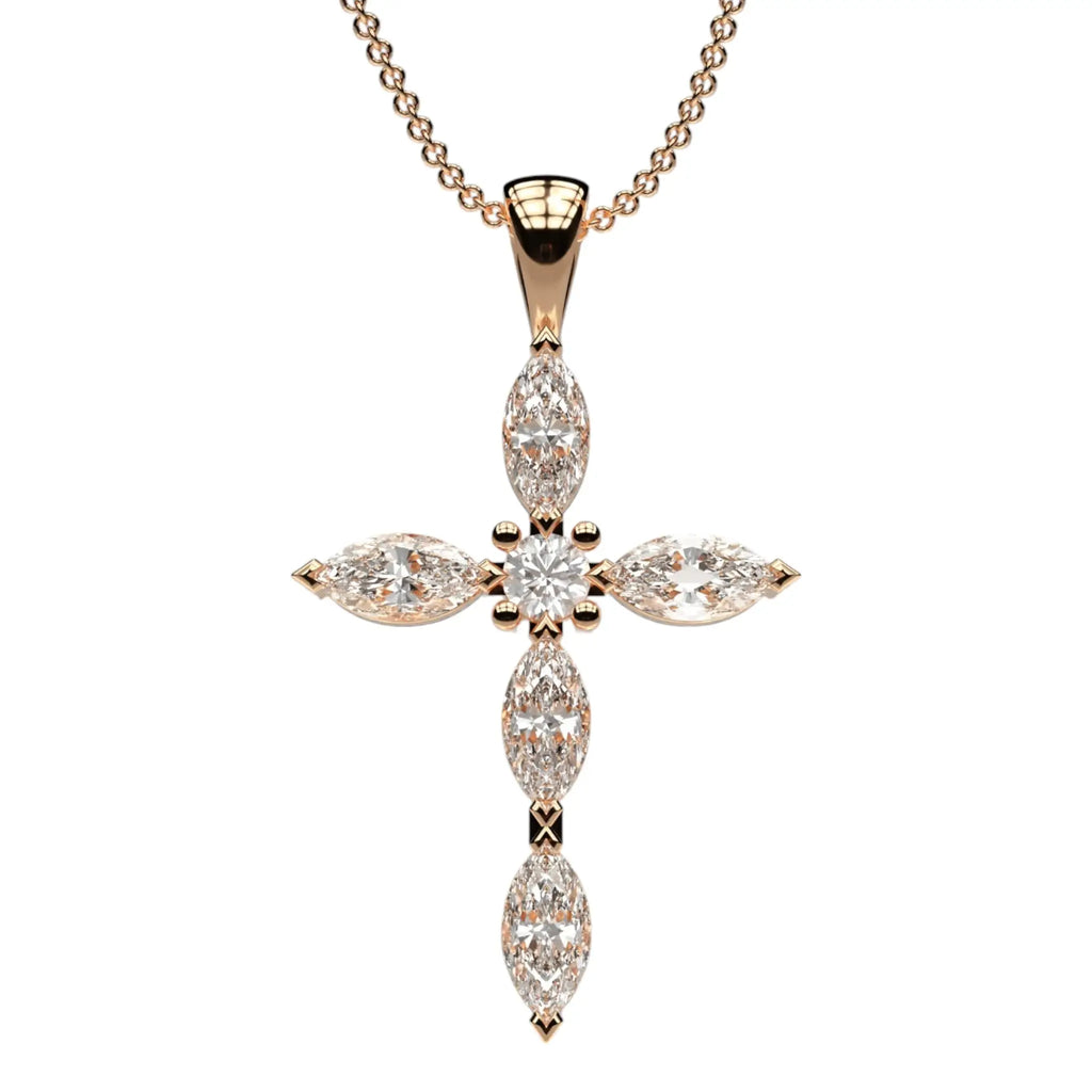 14K rose gold Asteri cross necklace with lab-grown diamonds, handcrafted NYC