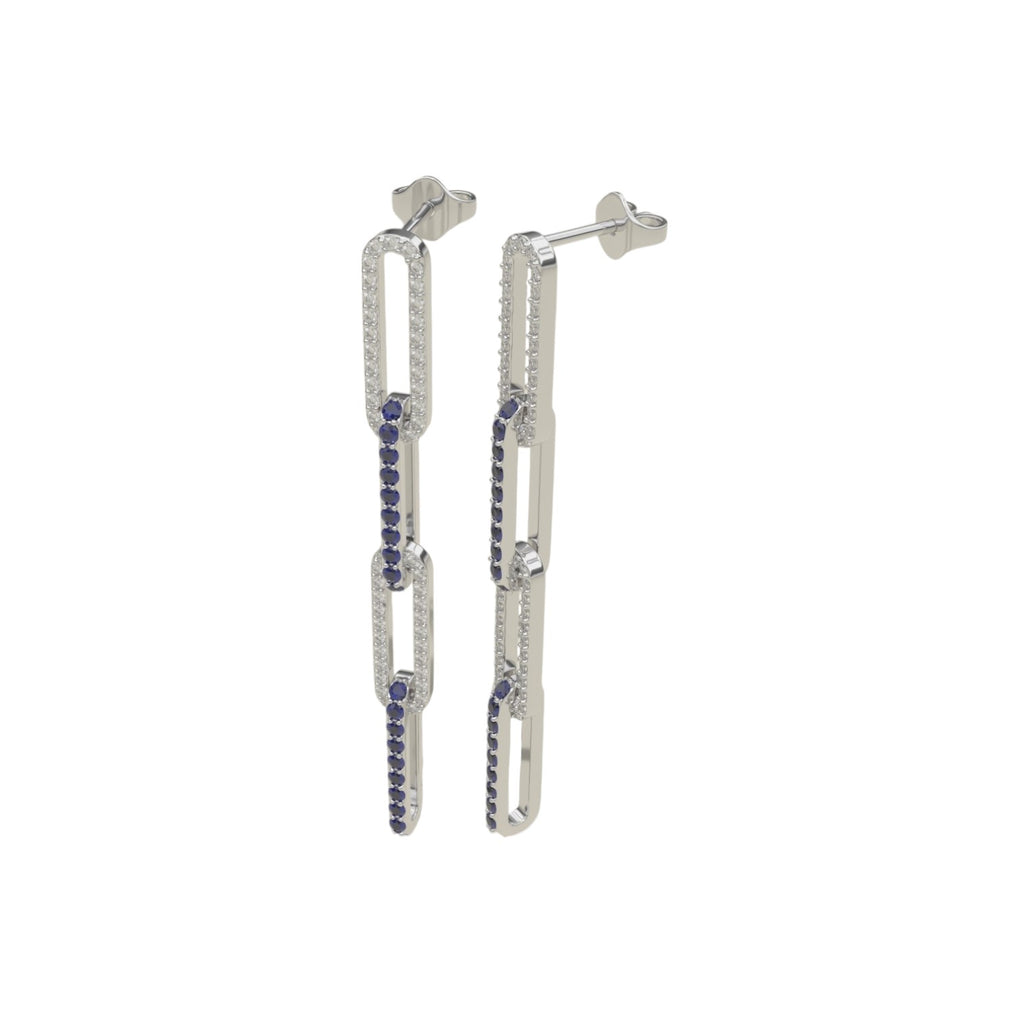 Link Style Sapphire & Diamond Drop Earrings in 14K White Gold